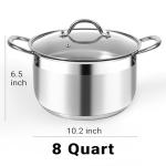 Kirecoo Stainless Steel Stock Pot - 8 Quart Heavy Duty Induction Cooking Pot with Visible Lid for Pasta, Soup, Spaghetti, Nonstick Thick Bottom Big Stockpot, Deep Cookware for Canning, Boiling, Simmer