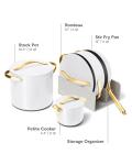 Caraway Cookware+ Collection - Specialty Cookware Set - Petite Cooker, Stir Fry Pan, Rondeau, & Stock Pot - 3 Lids & Storage Organizer Included - White