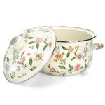 Jucoan 5 Quart Enamel Stockpot with Lid, Green Floral Enamelware Simmer Pot Cooking Pot with Dual Handles for Stovetop, Large Soup Pot Gift for Wedding Housewarming Bridal Shower