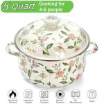 Jucoan 5 Quart Enamel Stockpot with Lid, Green Floral Enamelware Simmer Pot Cooking Pot with Dual Handles for Stovetop, Large Soup Pot Gift for Wedding Housewarming Bridal Shower