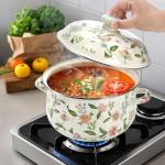 Jucoan 5 Quart Enamel Stockpot with Lid, Green Floral Enamelware Simmer Pot Cooking Pot with Dual Handles for Stovetop, Large Soup Pot Gift for Wedding Housewarming Bridal Shower