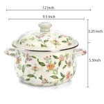 Jucoan 5 Quart Enamel Stockpot with Lid, Green Floral Enamelware Simmer Pot Cooking Pot with Dual Handles for Stovetop, Large Soup Pot Gift for Wedding Housewarming Bridal Shower