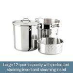 All-Clad Specialty Stainless Steel Stockpot, Multi-Pot with Strainer 3 Piece, 12 Quart Induction Oven Broiler Safe 500F Strainer, Pasta Strainer with Handle, Pots and Pans Silver