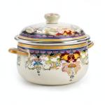 ZENFUN Kitchen Enamel Stockpot with Lid, 4.5 Quart Retro Flower Stew Bean Cooking Pot, Vintage Thicken Soup Pot with Handles, Nonstick, Safe for Induction Cookers, Gas Stove