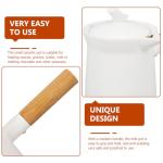 PATKAW Enamel Milk Pan Small Saucepan Enamelware Butter Warmer Mini Cooking Pot with Wooden Handle Lid for Heating Melting Boiling 350ml White