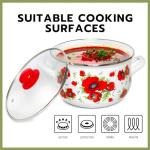 Enamel Belly Deep Stock Pot Set with Tempered Glass Lids Set of 3 Enameled Aluminum Soup Pot 2.2 Qt; 4 Qt; 6.55 Qt Enamel Deep Casseroles,Cooking Pots Camping Stock Pot for Cooking (Poppies)