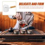 PATKAW Enamel Milk Pan Small Saucepan Enamelware Butter Warmer Mini Cooking Pot with Wooden Handle Lid for Heating Melting Boiling 350ml White