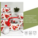 Enamel Belly Deep Stock Pot Set with Tempered Glass Lids Set of 3 Enameled Aluminum Soup Pot 2.2 Qt; 4 Qt; 6.55 Qt Enamel Deep Casseroles,Cooking Pots Camping Stock Pot for Cooking (Poppies)