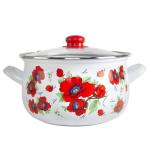 Enamel Belly Deep Stock Pot Set with Tempered Glass Lids Set of 3 Enameled Aluminum Soup Pot 2.2 Qt; 4 Qt; 6.55 Qt Enamel Deep Casseroles,Cooking Pots Camping Stock Pot for Cooking (Poppies)