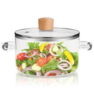 Glass Cooking Pot With Lid, 60.8OZ Simmer Pot Heat Resistant Borosilicate Stovetop Saucepan With Cover Handle - Cookware Set for Pasta, Noodles, Soup, Cereals, Fruit