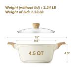 SENSARTE Ceramic Nonstick Stock Pot with Lid, 2.6/4.5/6.6 QT Soup Pot Casserole Pot, Non-toxic Healthy Pasta Pot, Large Cooking Pot Stew Pot, Induction Compatible, PFOA PFAS PTFE Free, White