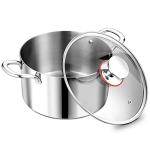 P&P CHEF 5 Quart Tri-Ply Stainless Steel Stock Pot, 5 Qt Stockpot Pasta Cooking Pot with Visible Lid for Soup Vegetable, Induction Cookware for All Stoves, Sturdy & Double Handle, Dishwasher Safe