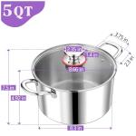 P&P CHEF 5 Quart Tri-Ply Stainless Steel Stock Pot, 5 Qt Stockpot Pasta Cooking Pot with Visible Lid for Soup Vegetable, Induction Cookware for All Stoves, Sturdy & Double Handle, Dishwasher Safe