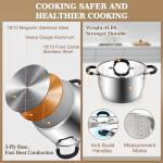 AOSION 6 Quart Stainless Steel Stockpot, Large Stock Pot with Lid for Cooking, Induction Cooking Pot for All Stoves, Dishwasher Safe, Stockpot with Silicone Trivet Mat, Steamer Rack, Spaghetti Fork
