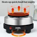 Artilife 500W Small Hot Plate Mini Hot Plate,Artilife 500w Small Electric Hot Plate,Mini Stove Portable Stove Kitchen Cooktop Electric Heater,Perfect Size for Moka Pot 110V