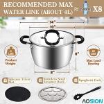 AOSION 6 Quart Stainless Steel Stockpot, Large Stock Pot with Lid for Cooking, Induction Cooking Pot for All Stoves, Dishwasher Safe, Stockpot with Silicone Trivet Mat, Steamer Rack, Spaghetti Fork
