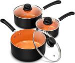 MICHELANGELO Nonstick Sauce Pan With Lid, 1QT, 2QT & 3QT Ceramic Saucepan, Copper Saucepans, PFAS-FREE Pot Set, Small Pots For Cooking, Multipurpose Cooking Pots Set For Home Kitchen, Dishwasher Safe
