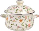 OLYTARU Enamel Stockpot with Lid,Simmer Pot,Flower Enamel Stockpot with Lid,Stockpots for Cooking（3L,growing）