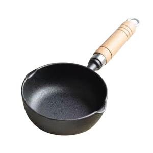 HAOHIZE 4.3 inch Mini Egg Frying Pan Cast Iron Bowl for Sauces Oil Heating Milk Butter Warmer Pot with Wood Handle Multi Functional Cooking Even Heat Distribution Kitchen