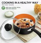 MICHELANGELO Nonstick Sauce Pan With Lid, 1QT, 2QT & 3QT Ceramic Saucepan, Copper Saucepans, PFAS-FREE Pot Set, Small Pots For Cooking, Multipurpose Cooking Pots Set For Home Kitchen, Dishwasher Safe