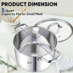 TeamFar 5 QT Stock Pot, Tri-ply Bottom Stainless Steel Stockpot Cooking Soup Pasta Pot with Lid for Gas/Induction/Electric Stoves, Non-toxic & Heavy Duty, Double Handles & Dishwasher Safe