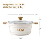 SENSARTE Ceramic Nonstick Stock Pot with Lid, 4.5 Quart Induction Cooking Pot with Tempered Glass Lid, Stew Pot for Soup and Oatmeal, Pasta Casserole, Free of Intentionally Added PFAS & PTFE, White