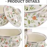 OLYTARU Enamel Stockpot with Lid,Simmer Pot,Flower Enamel Stockpot with Lid,Stockpots for Cooking（3L,growing）