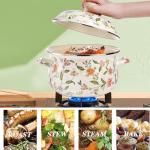 OLYTARU Enamel Stockpot with Lid,Simmer Pot,Flower Enamel Stockpot with Lid,Stockpots for Cooking（3L,growing）