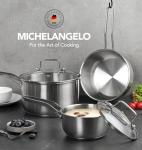 MICHELANGELO Stainless Steel Pot Set - 1QT & 2QT & 3QT Stainless Steel Sauce Pan with Lid, Induction Saucepan Set, Small Pots for Cooking - 6 Pcs