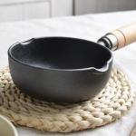 HAOHIZE 4.3 inch Mini Egg Frying Pan Cast Iron Bowl for Sauces Oil Heating Milk Butter Warmer Pot with Wood Handle Multi Functional Cooking Even Heat Distribution Kitchen