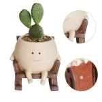 QIAOLY Rocking Chair Face Resin Planter Pot with Drainage Cute Flower Pots for Succulents Plants Live Indoor Outdoor Planters for Houseplants Gift Small (Small)