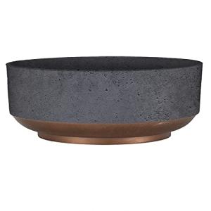 The HC Companies 8 Inch Round Plastic Succulent Capri Bowl 8"x8"x3" in Faux Concrete Color with Copper Band