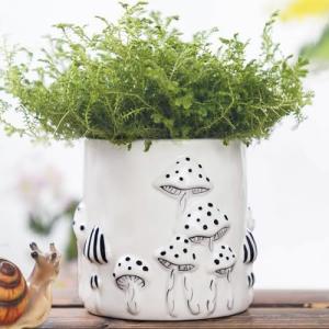 Saysmile 5 Inch Plant Pots Indoor, Unique Ceramic Pots for Plants with Drainage Hole, Cute Flower Pots for Indoor Plants, White Mushroom Planter Modern Decorative for Home Patio Garden