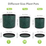 Meowell 8/7/6 inch Plant Pots, 3 Pack Cylindrical Flower Pots for Outdoor Indoor Plants, Decorative Plastic Planters with Drainage Holes and Saucers for Garden House Plants, Black with Green Speckles
