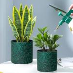 Meowell 8/7/6 inch Plant Pots, 3 Pack Cylindrical Flower Pots for Outdoor Indoor Plants, Decorative Plastic Planters with Drainage Holes and Saucers for Garden House Plants, Black with Green Speckles