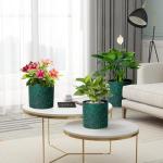 Meowell 8/7/6 inch Plant Pots, 3 Pack Cylindrical Flower Pots for Outdoor Indoor Plants, Decorative Plastic Planters with Drainage Holes and Saucers for Garden House Plants, Black with Green Speckles