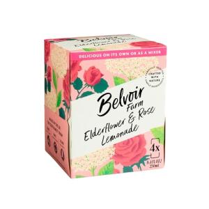 Belvoir Farm Elderflower & Rose Sparkling Lemonade | Delicious On It's Own Or As A Mixer | Product of UK | 4 Cans, 8.4 fl oz (250mL)