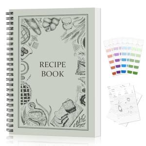 Recipe Book to Write in Your Own Recipes, Waterproof Tear-resistant Pages, Sprial Hardcover Personal Blank Recipe Book with 48 Tabs for Family Cooking Lover, Recipe Journal 8.6" x 6"