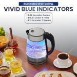 Elite Gourmet EKT-602 Electric BPA-Free Glass Kettle, Cordless 360° Base, Stylish Blue LED Interior, Handy Auto Shut-Off Function – Quickly Boil Water For Tea & More