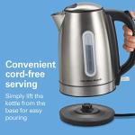 Hamilton Beach Electric Tea Kettle, Water Boiler & Heater, 1.7 Liter, Cordless Serving, 1500 Watts for Fast Boiling, Auto-Shutoff and Boil-Dry Protection, Stainless Steel with LED Light Ring (41037)