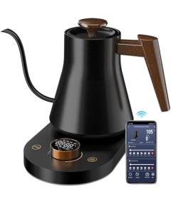 Smart Electric Gooseneck Kettle, Pro Pour-Over Coffee & Tea Kettle, WiFi Remote Control,±1℉ Temp Control, 7 Presets, Hot Water Heater, Quick Boiling, 100% Stainless Steel Inner Lid, 1000W, 0.8L Teapot