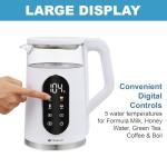 Tesslux Electric Kettle, 1500W Fast Boiling Glass Water Kettle with Temperature Control, 1.7L Cordless Stainless Steel Base, Keep Warm & Auto Shut-Off, BPA-Free, White