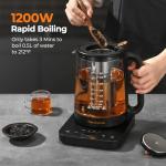 Narcissus Electric Kettle Temperature Control ±5℉, 1.8L Glass Electric Tea Kettle with Removable Infuser for Flowers & Fruit Tea, 1200W Fast Boiling, 6 Hours Keep Warming, Black