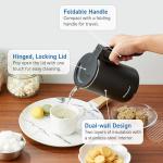 Elite Gourmet EKT719 Dual Volt 120-230V, Travel Double Wall Insulated Cool-Touch, 0.6L Electric Kettle, Stainless Steel Interior, Hinged-Locking Lid, Retractable Handle, Auto Shut-Off, Boil Dry, Black