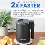 Elite Gourmet EKT719 Dual Volt 120-230V, Travel Double Wall Insulated Cool-Touch, 0.6L Electric Kettle, Stainless Steel Interior, Hinged-Locking Lid, Retractable Handle, Auto Shut-Off, Boil Dry, Black