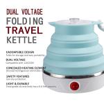 Travel Foldable Electric Kettle, Collapsible Electric Kettle Food Grade Silicone Small Pot Boiling water,Dual Voltage（600ml,110-220V US Plug） (Blue)