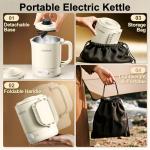 Stariver Portable Travel Kettle, 600ML Small Electric Kettle with Foldable Handle, Food Grade Stainless Steel Collapsible Water Boiler with Dual Modes, Compact for RV, Business Trip, Camping, Beige