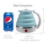 Travel Foldable Electric Kettle, Collapsible Electric Kettle Food Grade Silicone Small Pot Boiling water,Dual Voltage（600ml,110-220V US Plug） (Blue)
