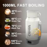 34 Oz/1000ml Travel Portable Tea Kettle with Temperature Control and LCD Display, 304 Stainless Steel Water Boiler Heating Mug