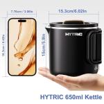 HYTRIC Travel Electric Kettle, 650ML Foldable Small Kettle, Portable Water Kettle with Dual Power Control, Collapsible Stainless Steel Water Boiler, Auto Shutoff & Boil Dry Protection, BPA-Free